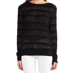 Nightcap Black Open Knit Crochet Lace Pullover Sweater Long Sleeve Top, sz 2